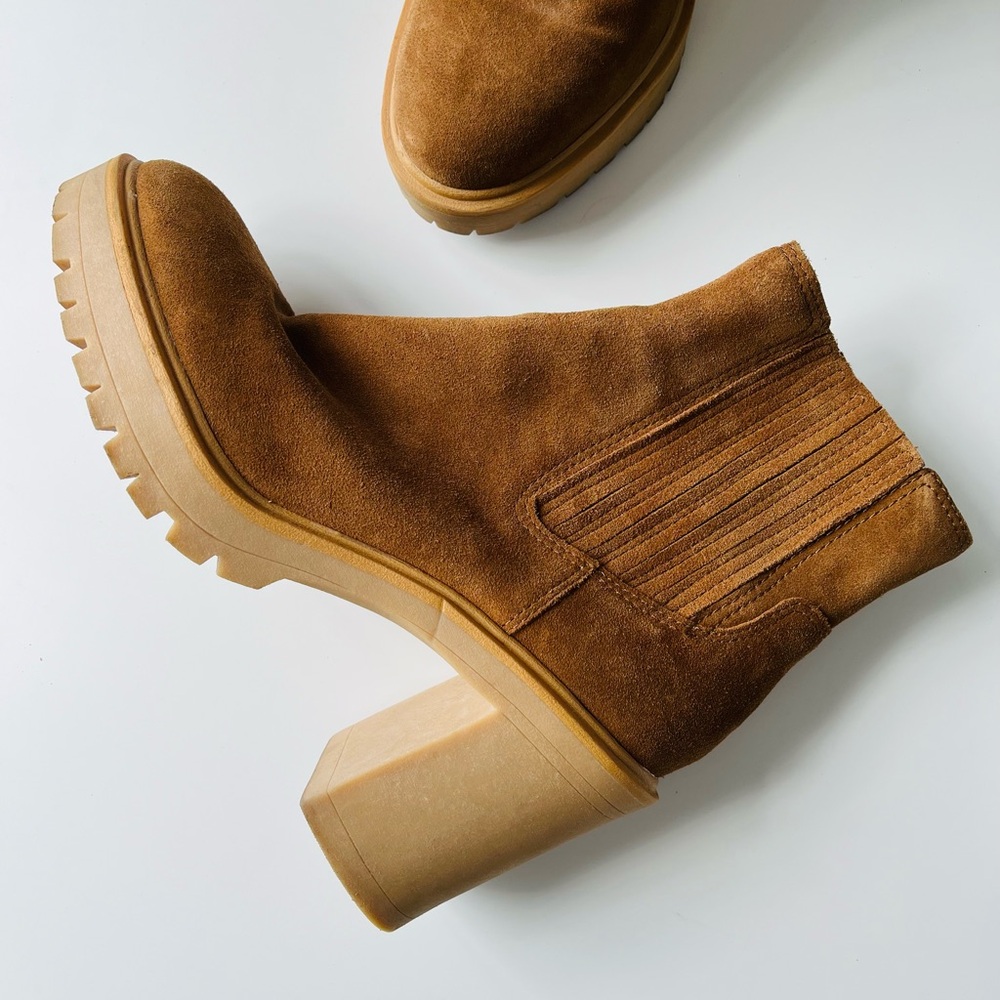 DV by Dolce Vita Tan Suede Platform Chelsea Ankle Boots - Picture 2 of 8